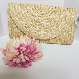 Lined Straw Clutch with snap closure